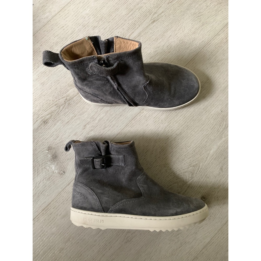 Pom d'Api Kids Grey Suede Leather Lined Ankle Boots Side Zip Buckle‎ Grey 30